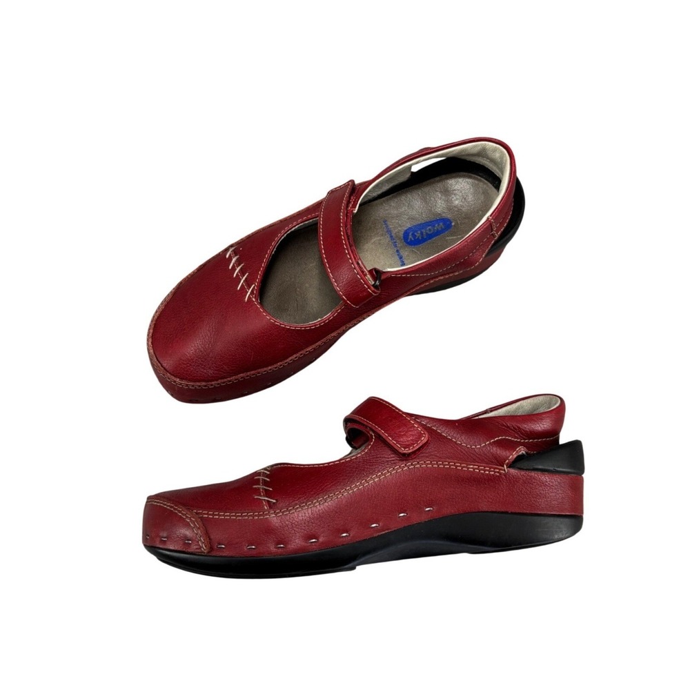 Wolky Strap Cloggy Mary Jane Shoes Red Leather Comfort Shoe Women's EU 39